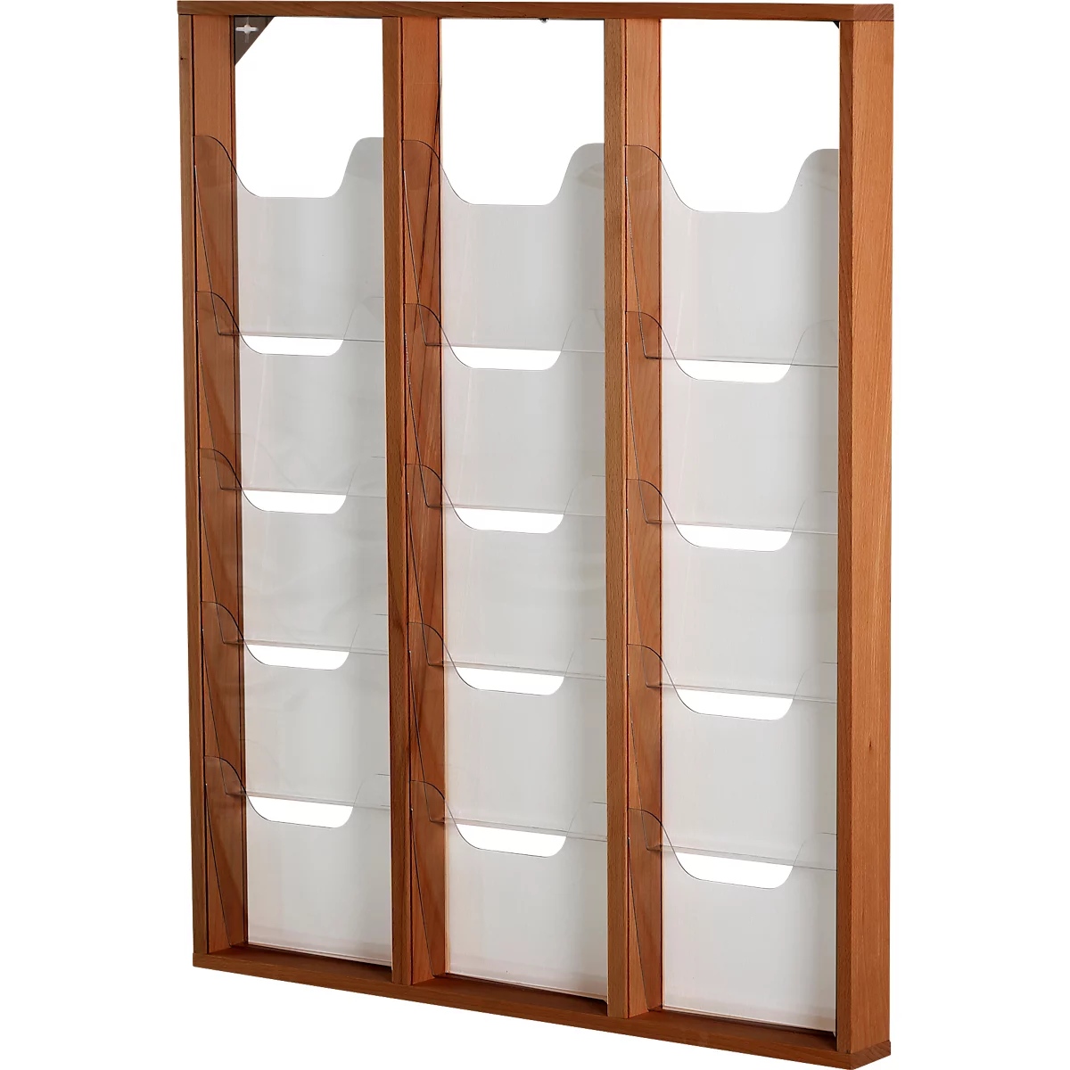Update Display brochurehouder WoodMagazine, wandmodel, enkelzijdig, hout en acrylglas, beuken, 15 A4-compartimenten per stuk