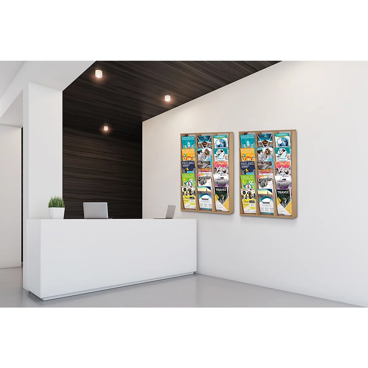 Update Display brochurehouder WoodMagazine, wandmodel, enkelzijdig, hout en acrylglas, beuken, 15 A4-compartimenten per stuk