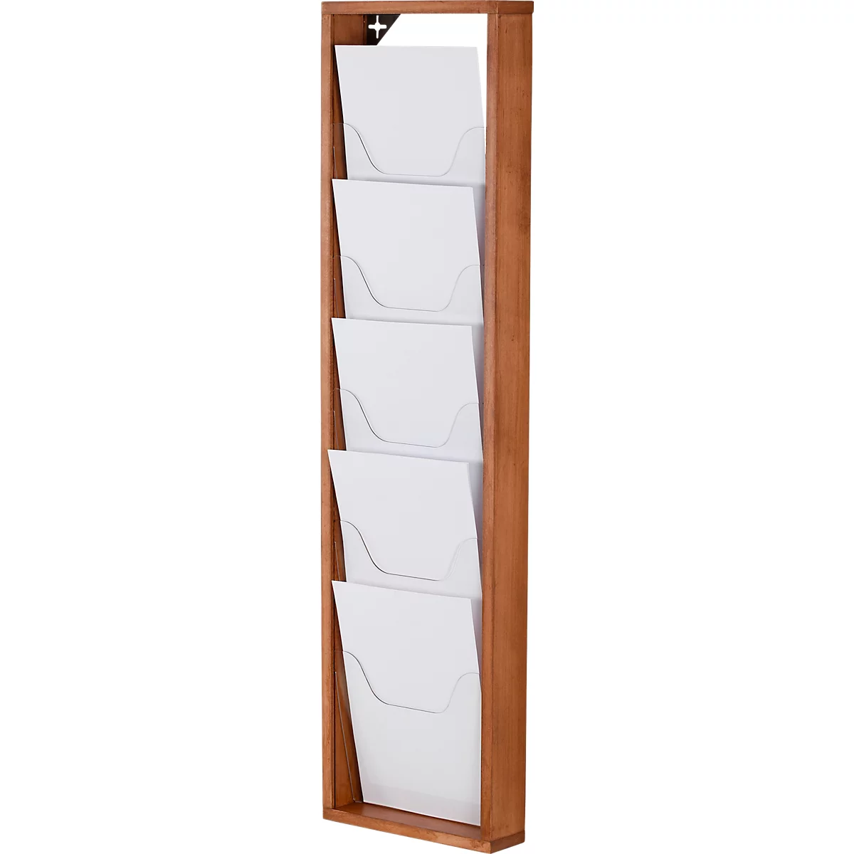 Update Display brochurehouder WoodMagazine, wandmodel, enkelzijdig, hout en acrylglas, beuken, elk 5 A4-compartimenten