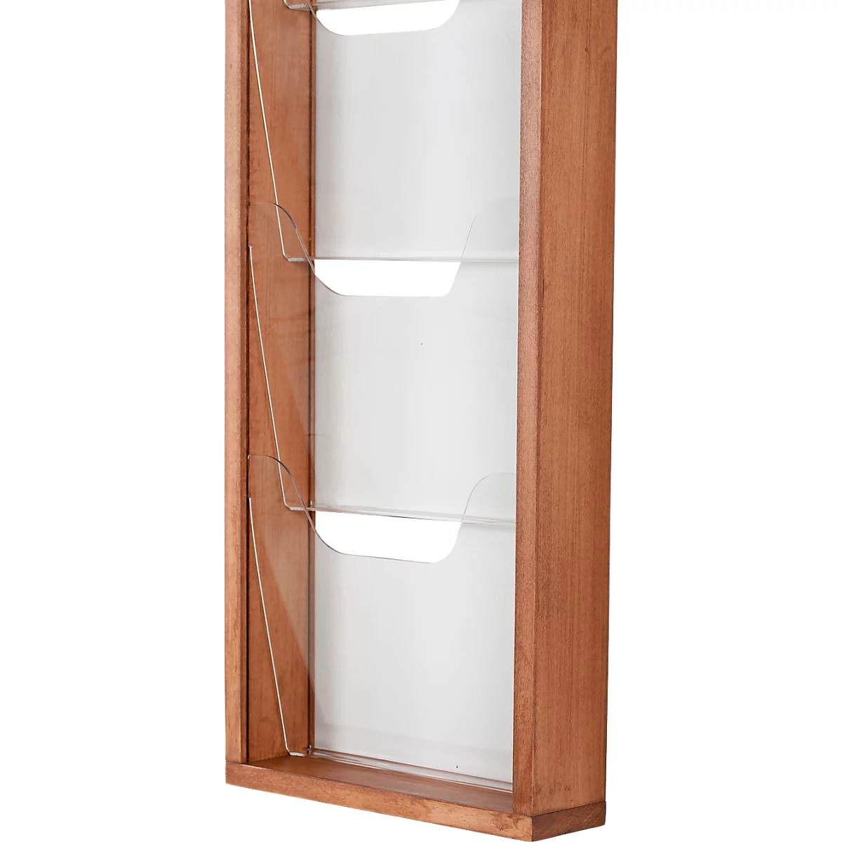 Update Display brochurehouder WoodMagazine, wandmodel, enkelzijdig, hout en acrylglas, beuken, elk 5 A4-compartimenten