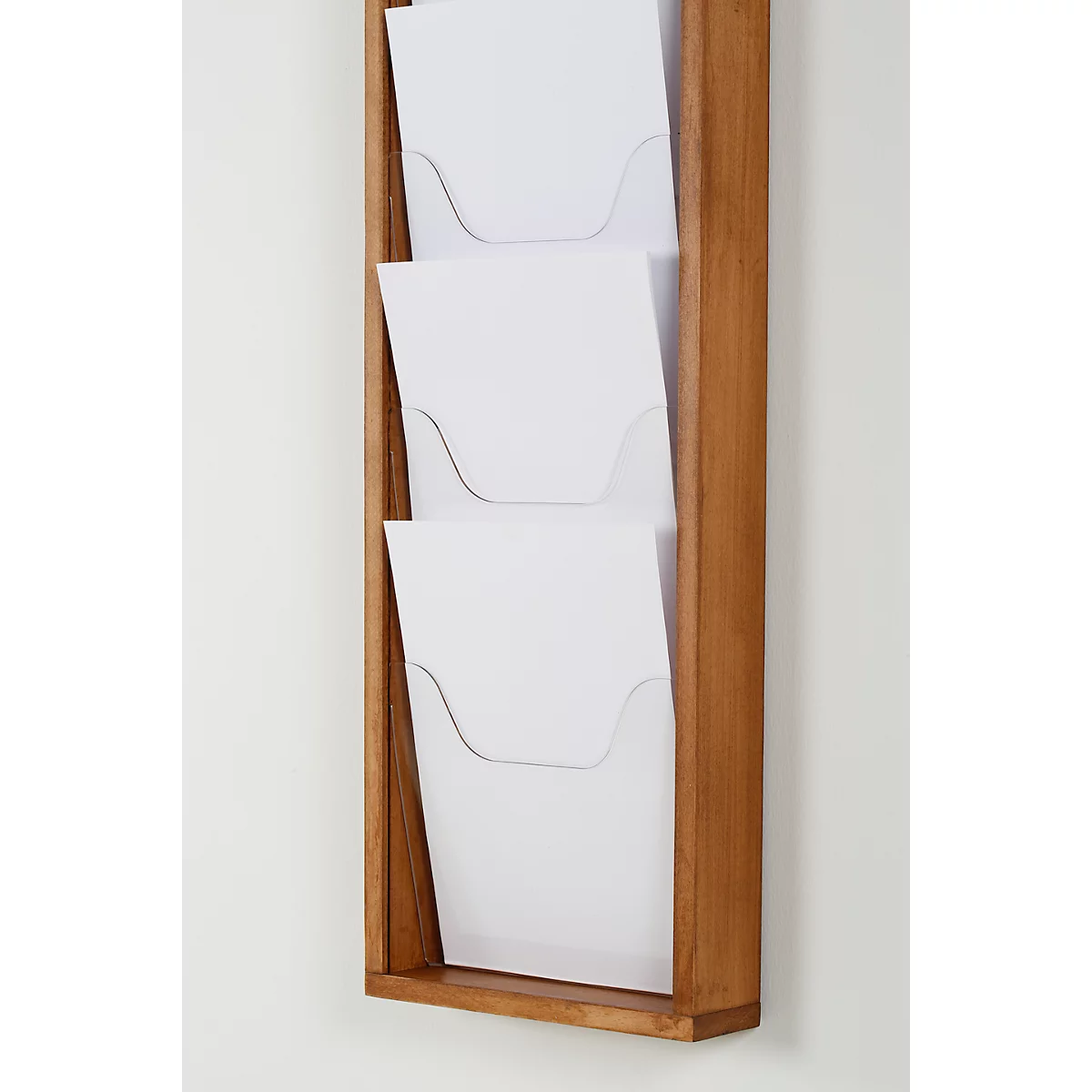 Update Display brochurehouder WoodMagazine, wandmodel, enkelzijdig, hout en acrylglas, beuken, elk 5 A4-compartimenten