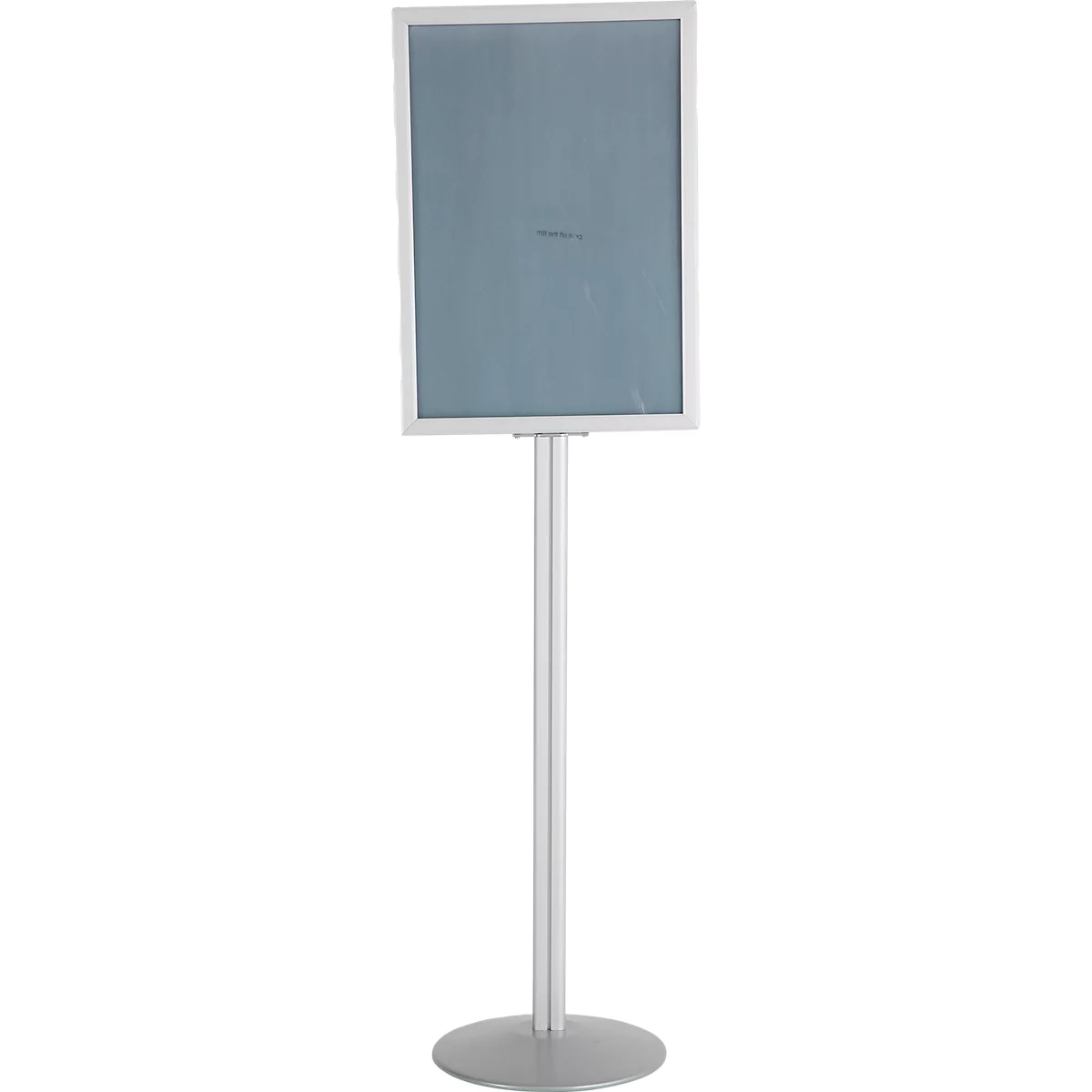 Stehender, weißer Rahmen mit blauem Hintergrund, auf einem runden Fuß stehend.