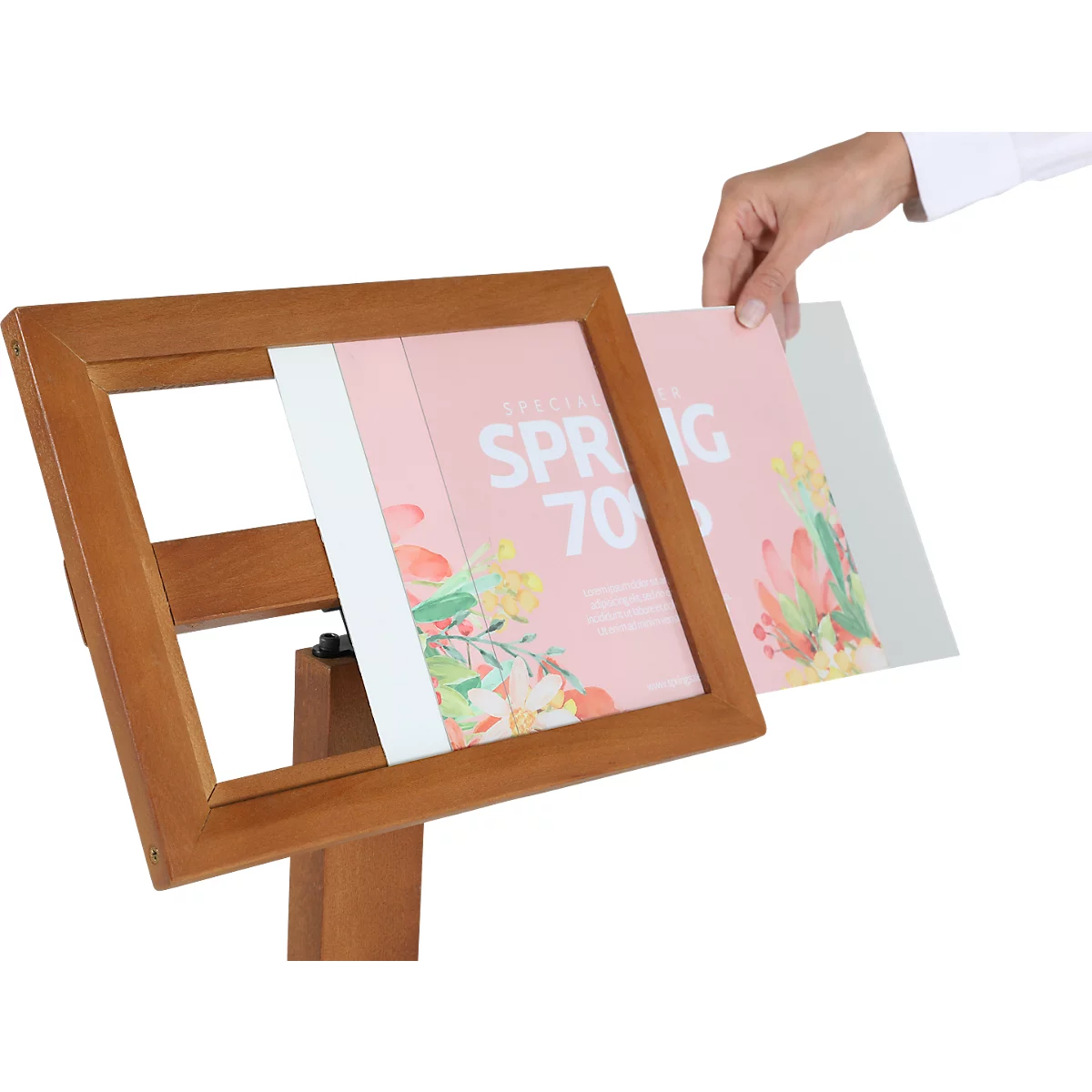 Update Display Infoständer WOOD, Buchenholz, Hoch- und Querformat, Buche, DIN A3