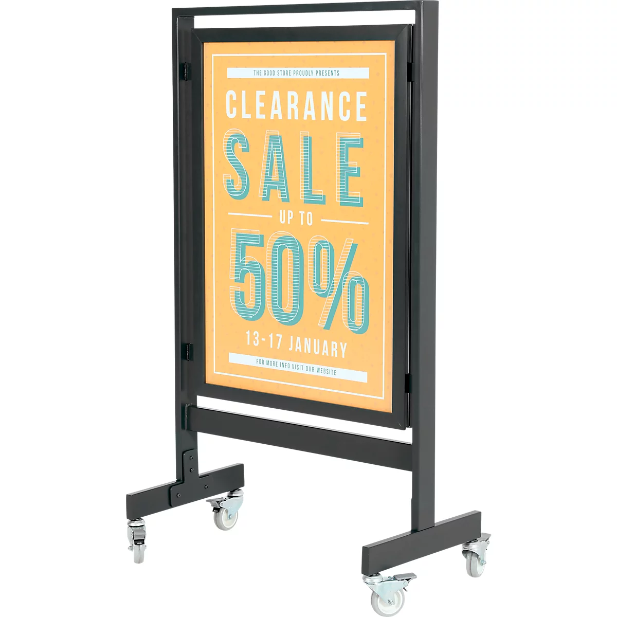 Update Display klantstopper SQUARE, posterformaat DIN A1, HardLine vouwframe, mobiele posterstandaard, zwart