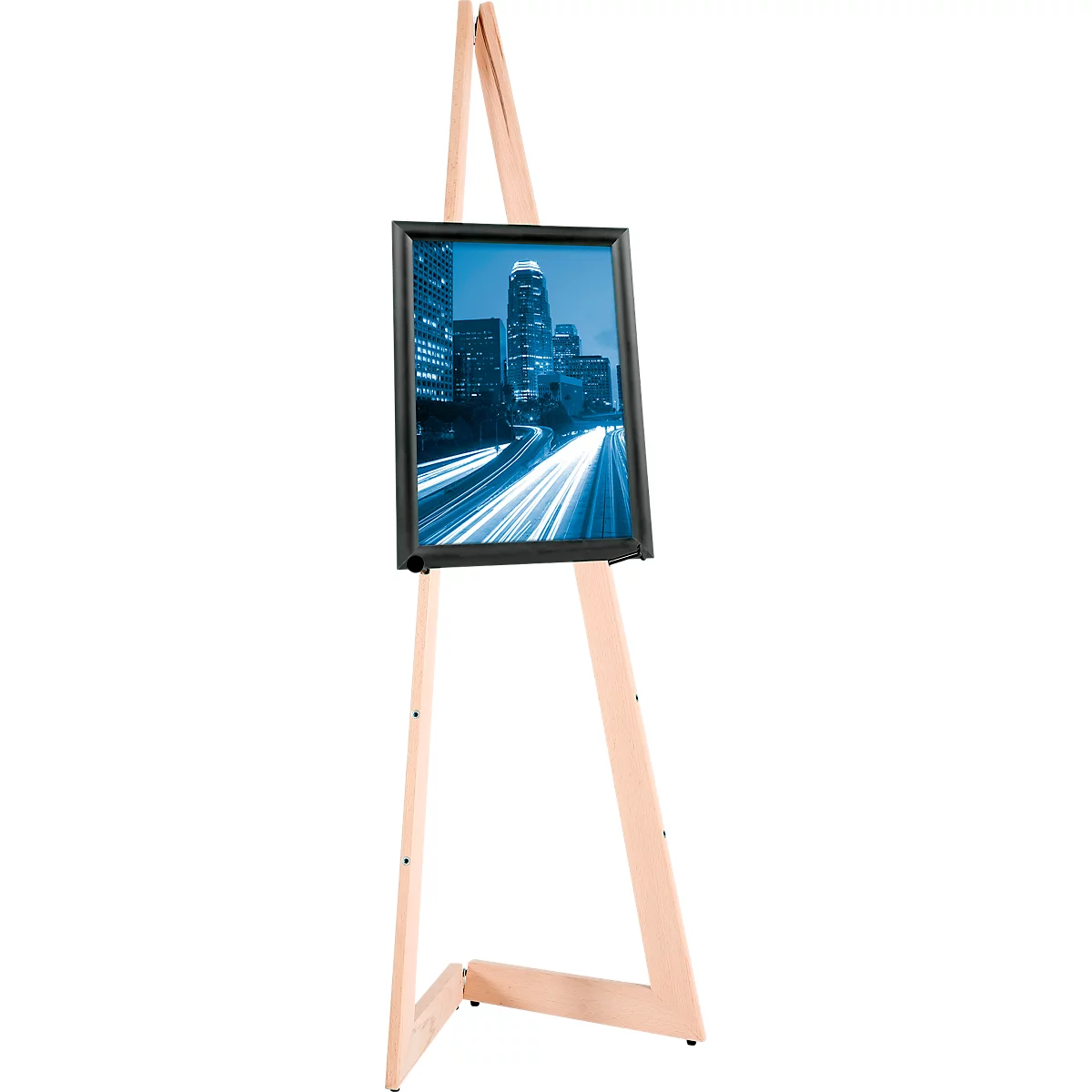 Update Display mobile Staffelei, Klappfüsse, Höhe 1500 mm, Hoch- / Querformat, Buche natur