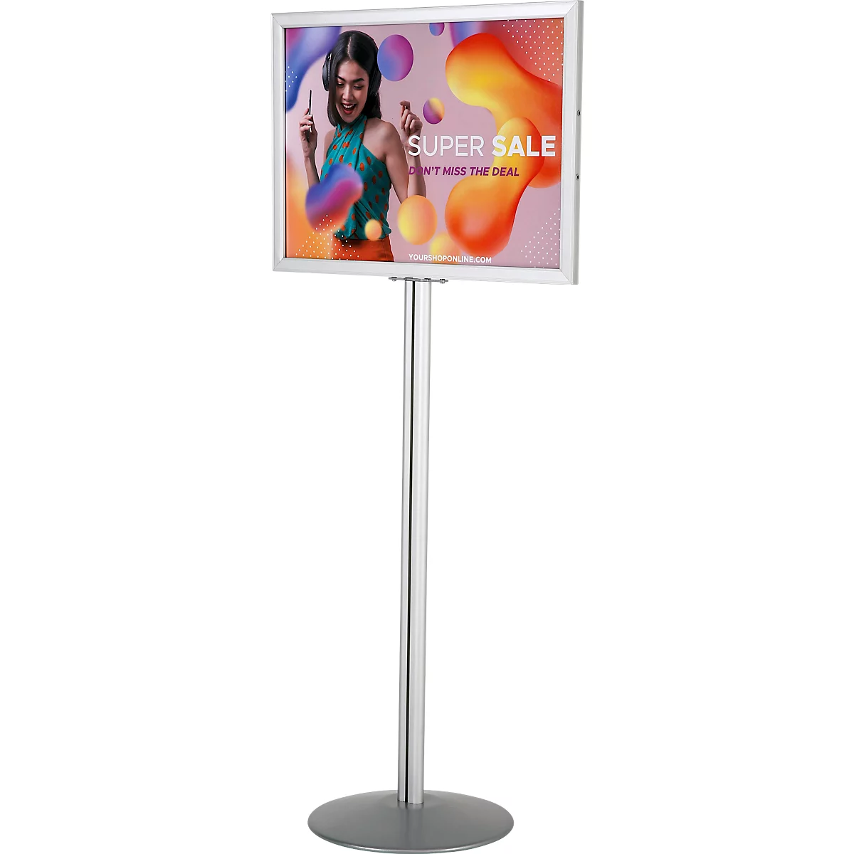 Update Display Panneau d'information, double face, plaque de base en acier, profil central ovale, DIN A2, argenté