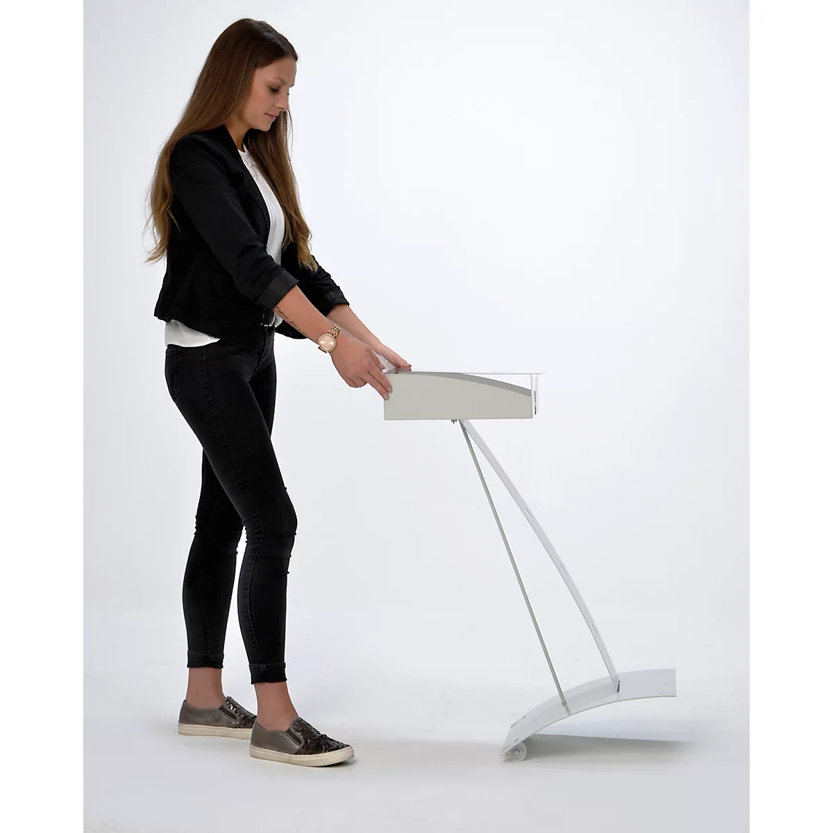 Update Display Prospektständer Outdoor PLUS, DIN A4, mobil mit Laufrollen, Lochblech-Design, silber