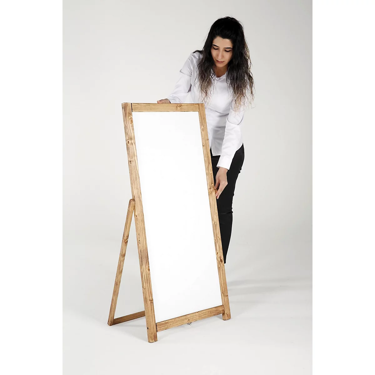 Update Display Tableau d'information FLOOR, magnétique, tableau blanc, support dorsal rabattable, bois de pin, 440 x 1020 mm