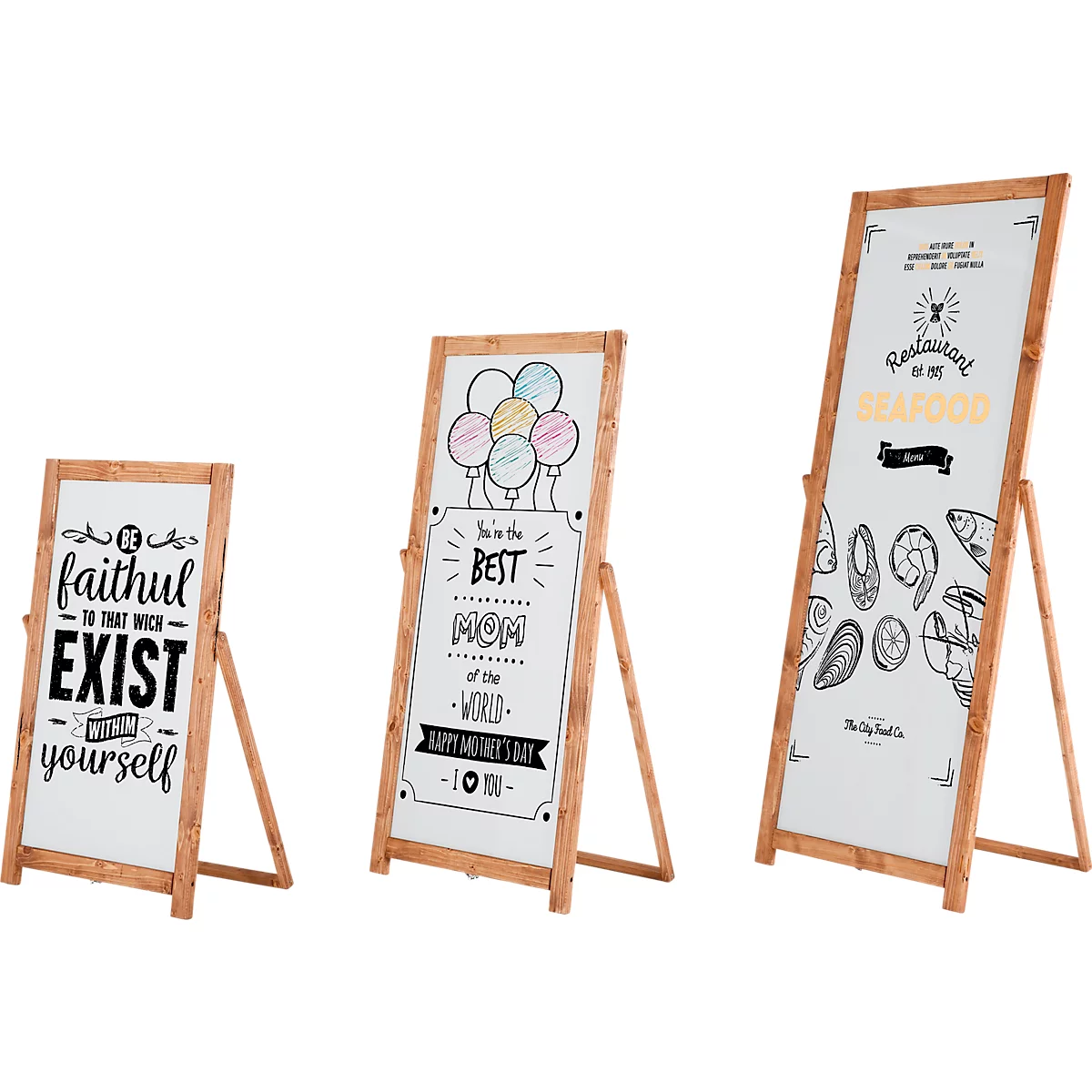 Update Display Tableau d'information FLOOR, magnétique, tableau blanc, support dorsal rabattable, bois de pin, 440 x 1020 mm