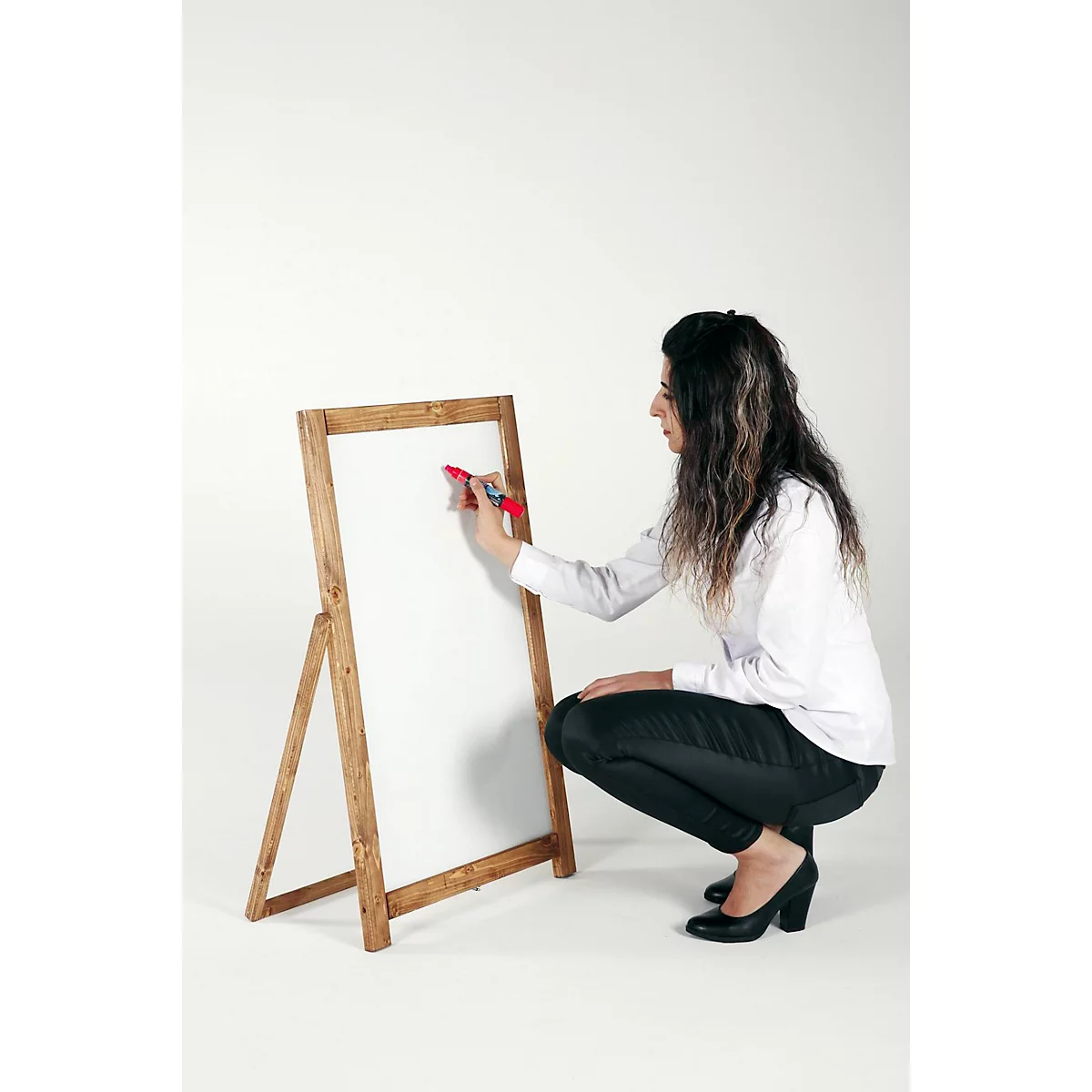 Update Display Tableau d'information FLOOR, magnétique, tableau blanc, support dorsal rabattable, bois de pin, 440 x 770 mm