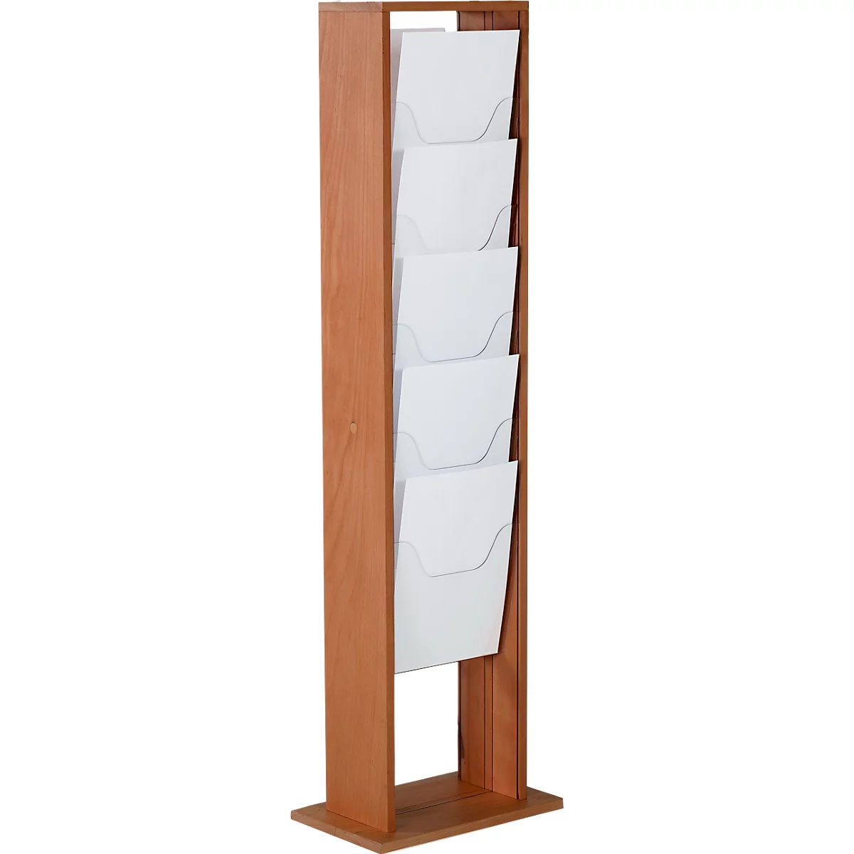 Update Display vloerstandaard WoodMagazine, 10 x DIN A4, dubbelzijdig, beukenhout, acrylglas, vrijstaand, beuken