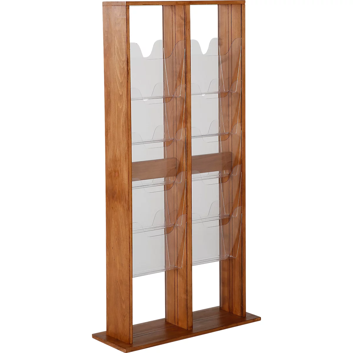 Update Display vloerstandaard WoodMagazine, 20 DIN A4, dubbelzijdig, beukenhout, acrylglas, vrijstaand, beuken