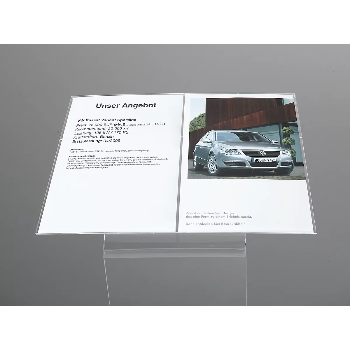 An advertisement shows a VW Passat Variant Sportline offer. The car is pictured.