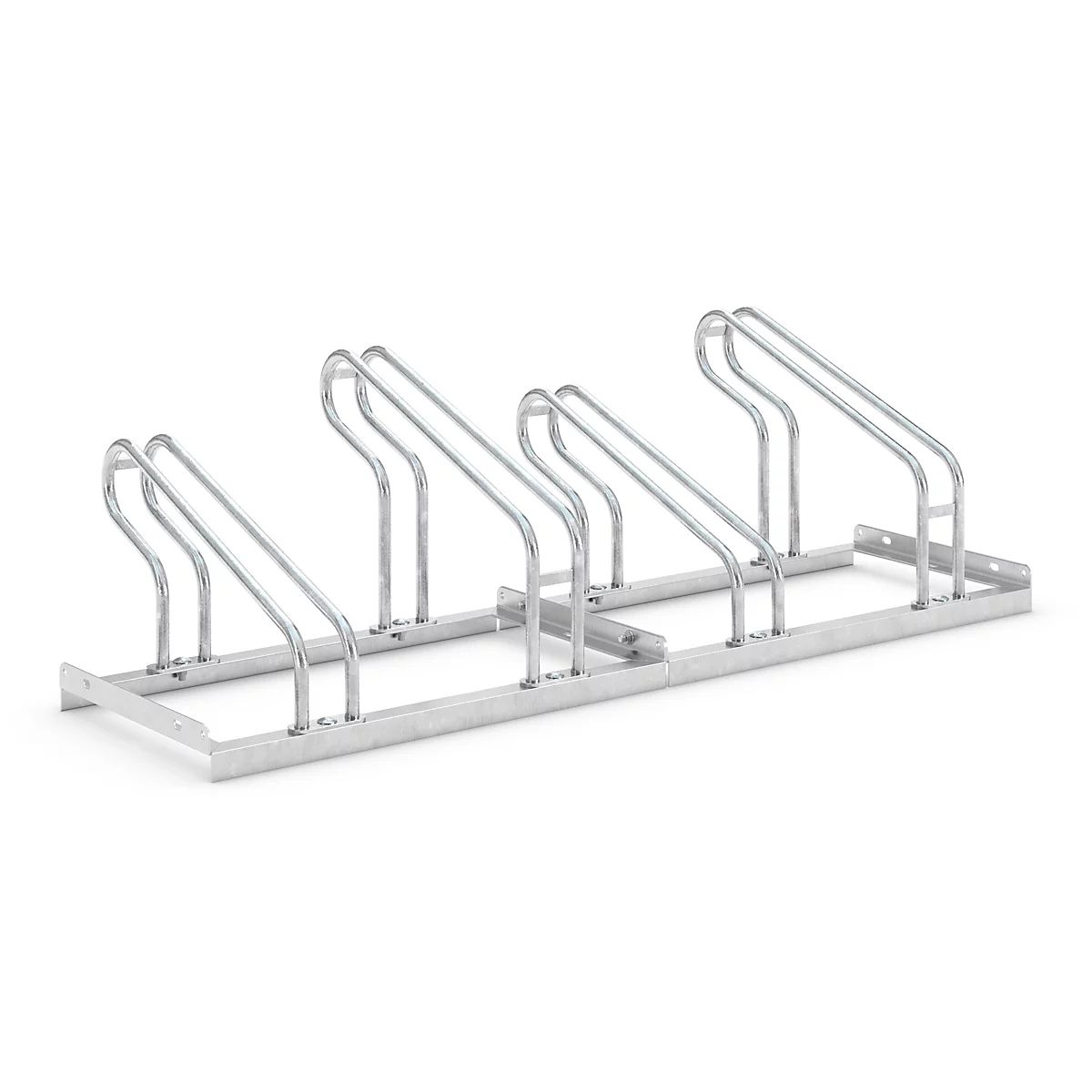Metal bike rack with multiple holders for bikes.