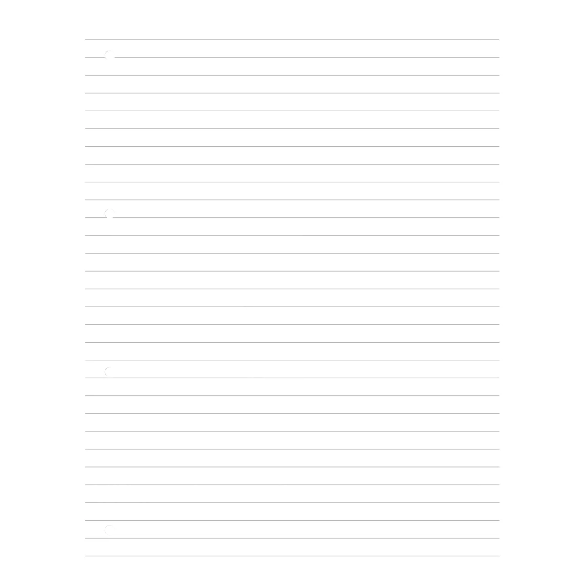 Weißes liniertes Papier. Horizontale Linien verlaufen über die gesamte Seite.
