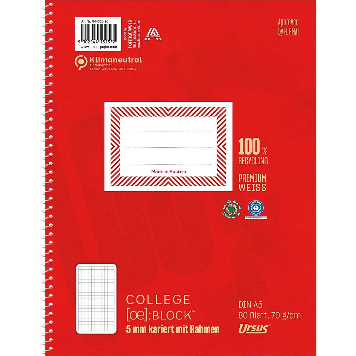 Ursus Collegeblock A5, kariert