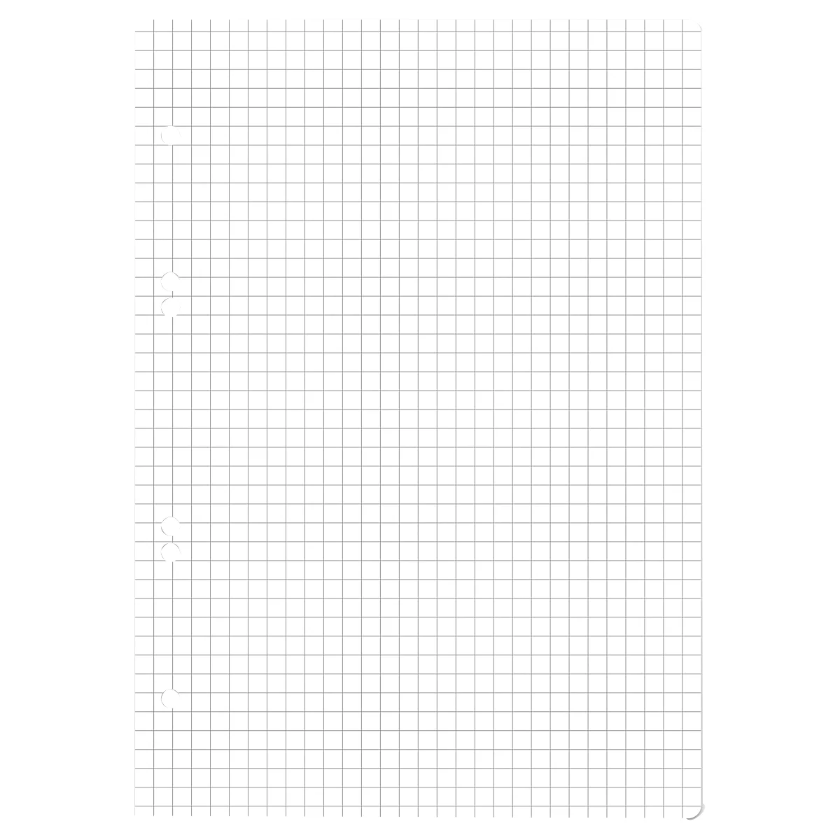 Ein kariertes Blatt Papier mit feinen grauen Linien, die Quadrate bilden.