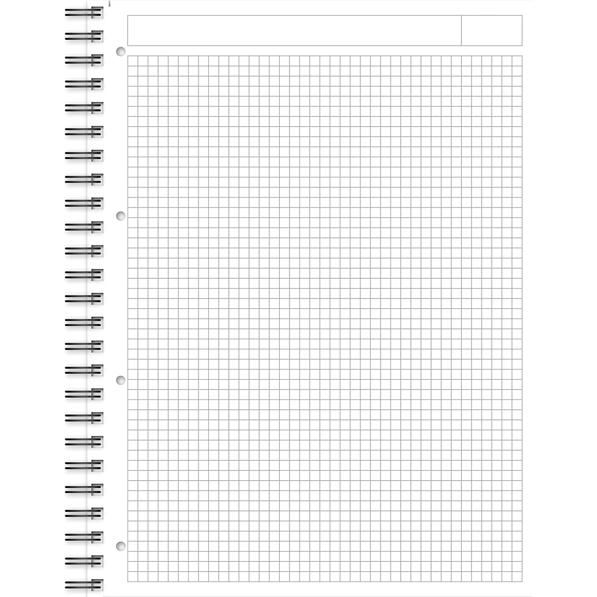 Ein kariertes Notizbuch, das mit einer silbernen Spirale gebunden ist.