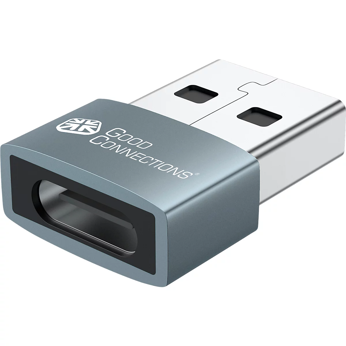 USB 2.0-adapter Good Connections, USB-A naar USB-C-aansluiting, vermogen 60 W, tot 480 Mbit/s, aluminium, grijs