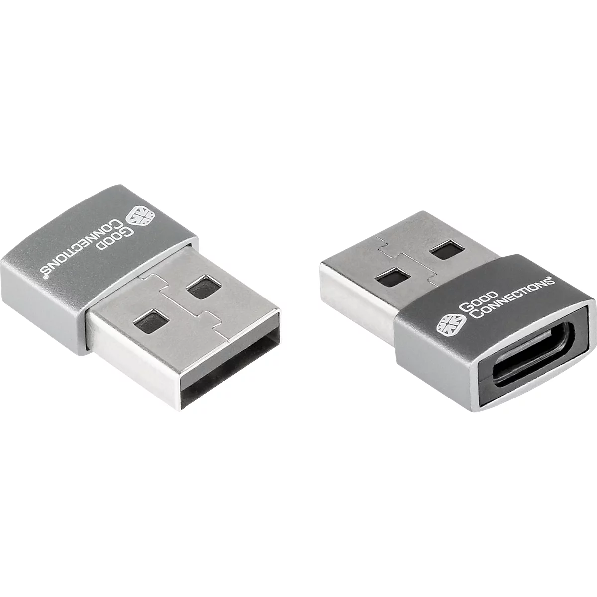 USB 2.0-adapter Good Connections, USB-A naar USB-C-aansluiting, vermogen 60 W, tot 480 Mbit/s, aluminium, grijs