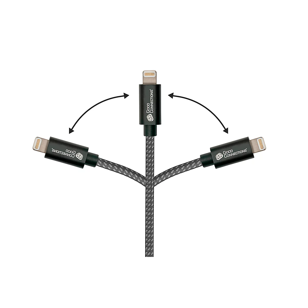 USB 2.0 Lade/-Datenkabel Good Connections, für iPhone/iPad/iPod, MFI-zertifiziert, USB-A an Lightning-Stecker, 12 W, bis 480 Mbit/s, Länge 0,5 m, schwarz