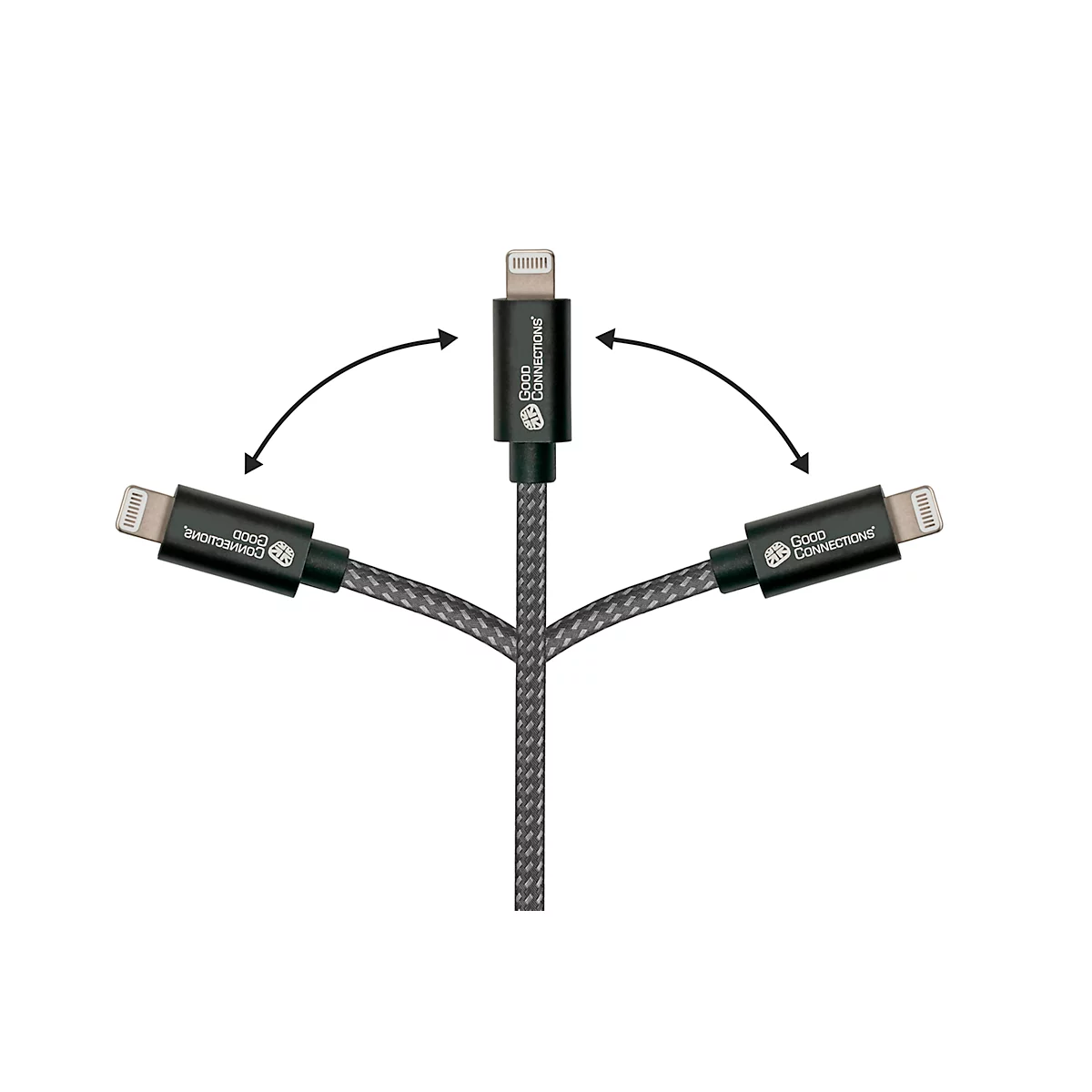 USB 2.0 Lade/-Datenkabel Good Connections, für iPhone/iPad/iPod, MFI-zertifiziert, USB-C an Lightning-Stecker, 18 W, bis 480 Mbit/s, Länge 0,5 m, schwarz