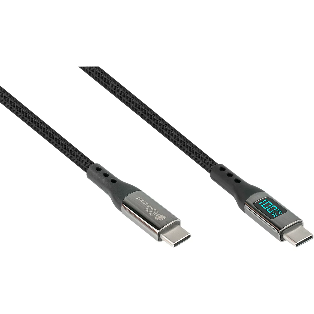 USB 2.0 Lade/-Datenkabel Good Connections, USB-C an USB-C, Leistung 100 W, bis 480 Mbit/s, mit Digitalanzeige, Länge 1 m, schwarz