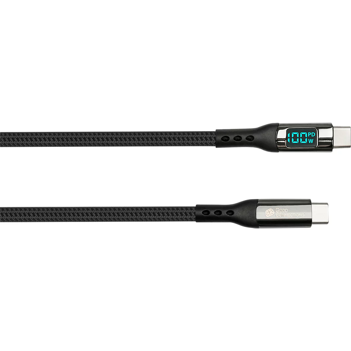 USB 2.0 Lade/-Datenkabel Good Connections, USB-C an USB-C, Leistung 100 W, bis 480 Mbit/s, mit Digitalanzeige, Länge 1 m, schwarz