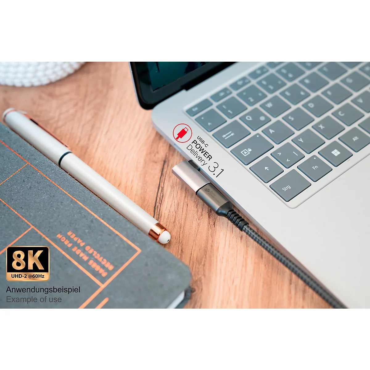 USB 4.0 Winkeladapter Good Connections, USB-C an USB-C, Leistung 240 W, bis 40 Gbit/s, bis 8K, links & rechts einsteckbar, Aluminium, silber