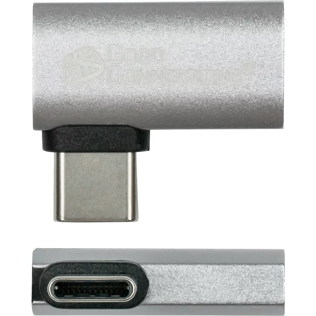 USB 4.0 Winkeladapter Good Connections, USB-C an USB-C, Leistung 240 W, bis 40 Gbit/s, bis 8K, links & rechts einsteckbar, Aluminium, silber