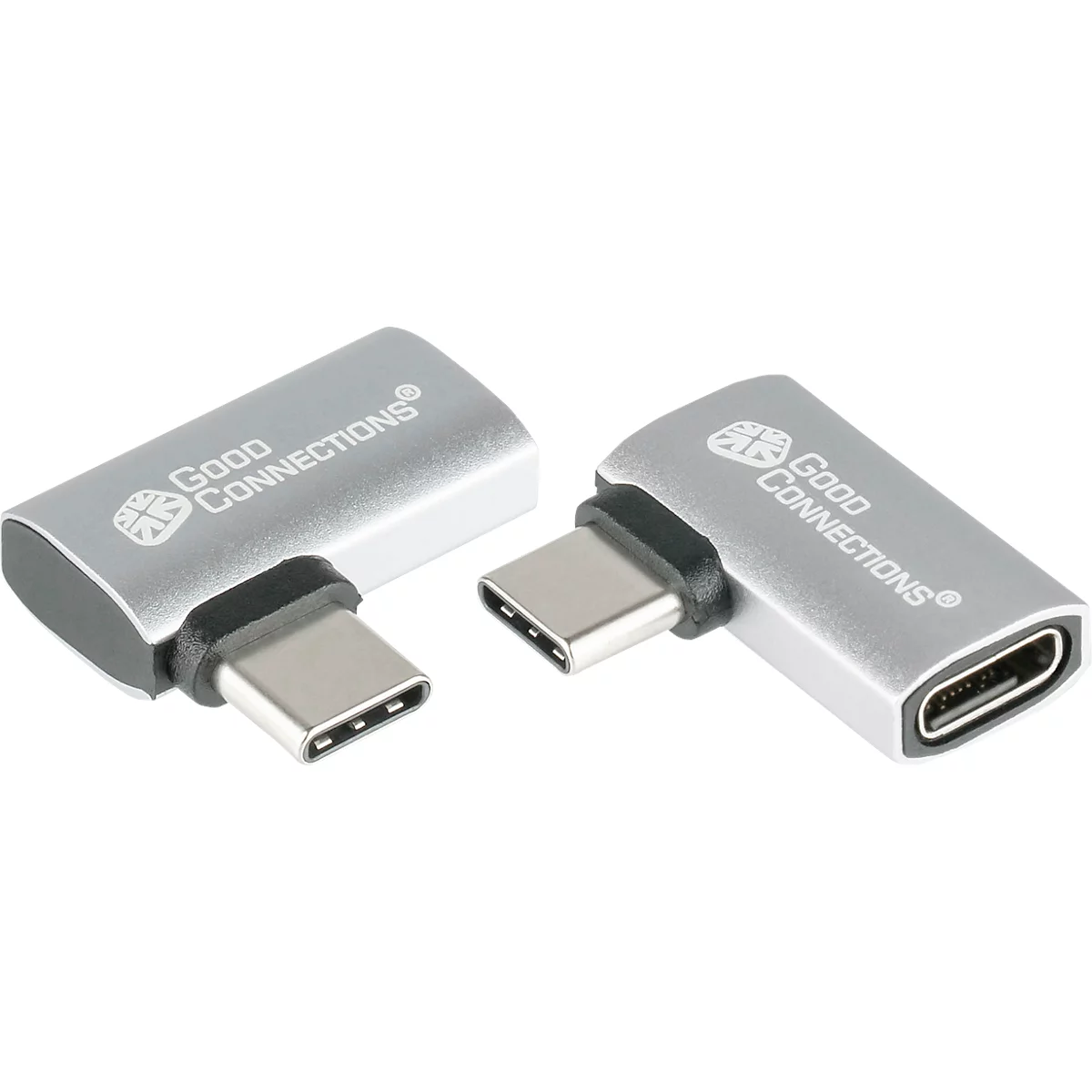 USB 4.0 Winkeladapter Good Connections, USB-C an USB-C, Leistung 240 W, bis 40 Gbit/s, bis 8K, links & rechts einsteckbar, Aluminium, silber