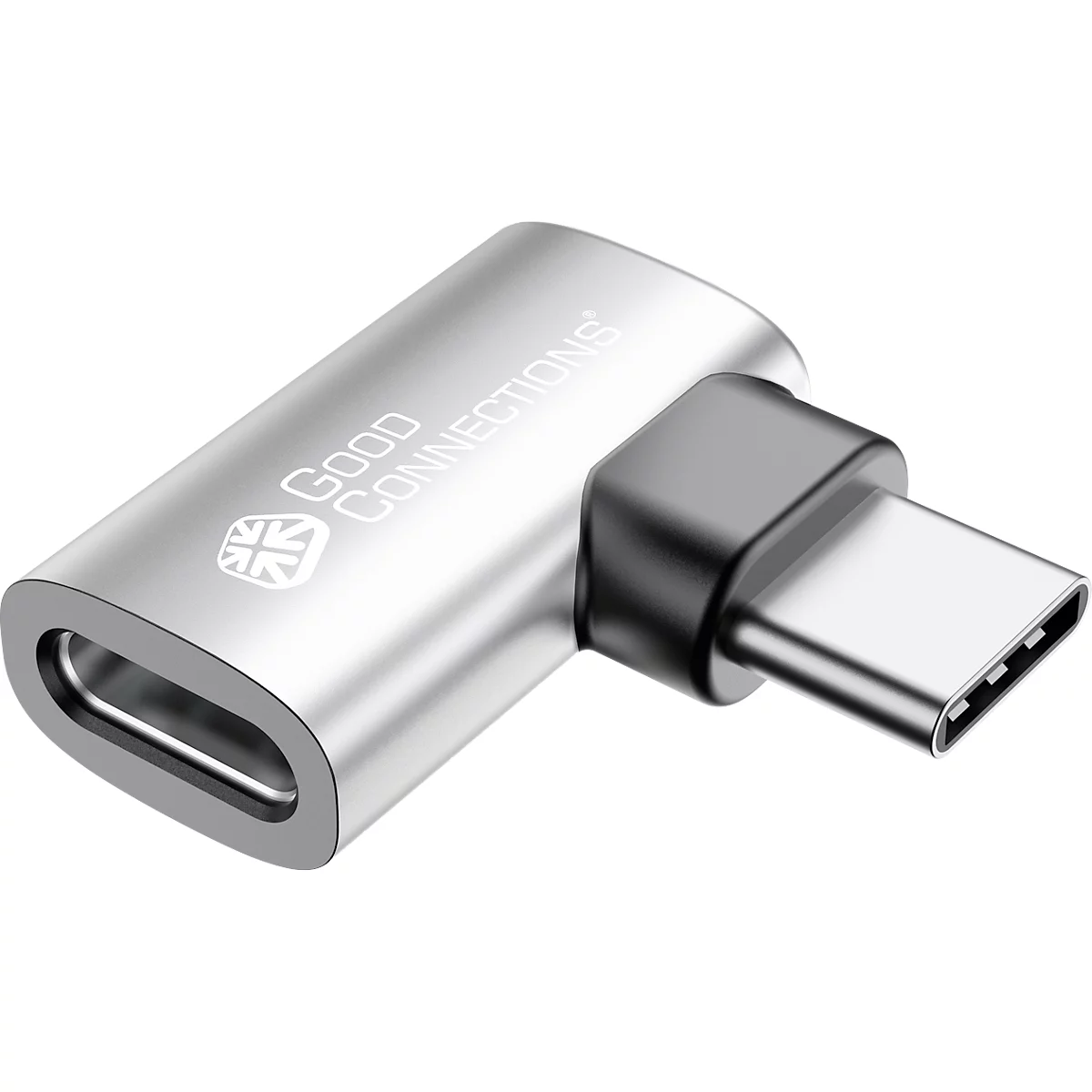 USB 4.0 Winkeladapter Good Connections, USB-C an USB-C, Leistung 240 W, bis 40 Gbit/s, bis 8K, links & rechts einsteckbar, Aluminium, silber