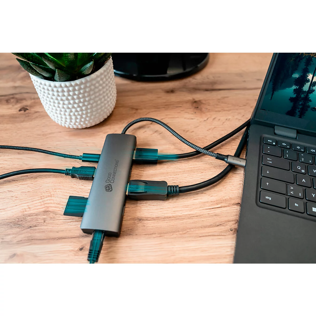 USB-C Hub Good Connections, 10er-Port mit 2 x HDMI, 1 x DisplayPort, 1 x USB-C, 2 x USB 3.0 A, 1 x USB 2.0 A, 1 x RJ45, 1 x Kartenleser, anthrazit