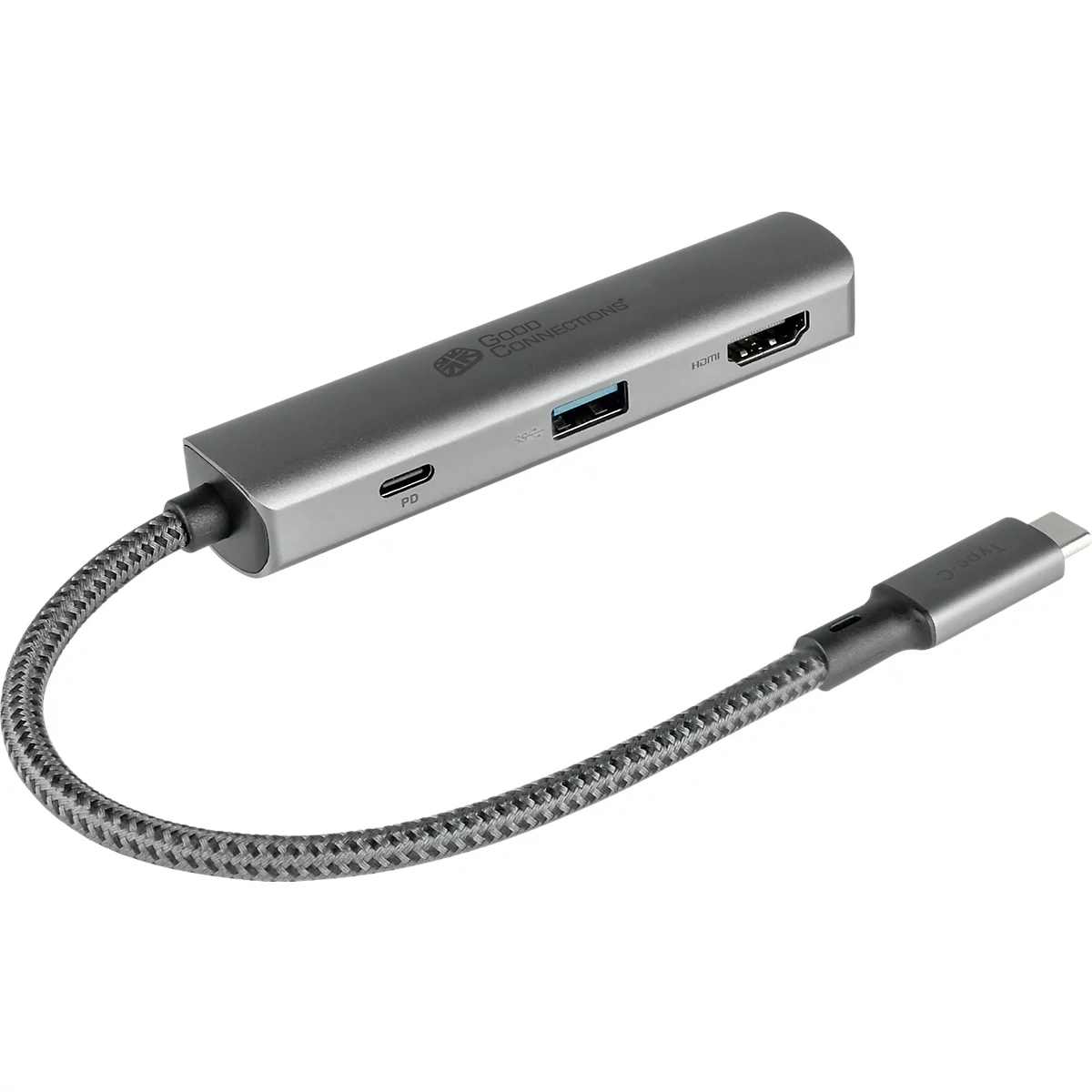 USB-C hub Good Connections, 3-poorts met 1 x HDMI, 1 x USB-C, 1 x USB 3.0 A, antraciet