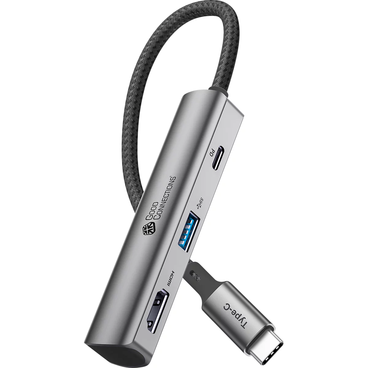 USB-C hub Good Connections, 3-poorts met 1 x HDMI, 1 x USB-C, 1 x USB 3.0 A, antraciet