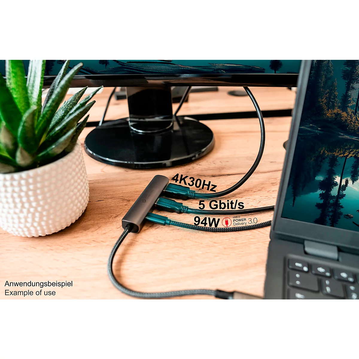 USB-C Hub Good Connections, 3er-Port mit 1 x HDMI, 1 x USB-C, 1 x USB 3.0 A, anthrazit