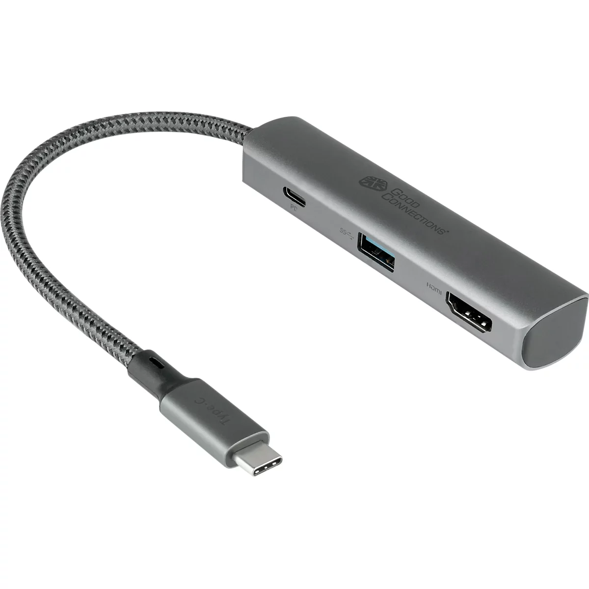 USB-C Hub Good Connections, 3er-Port mit 1 x HDMI, 1 x USB-C, 1 x USB 3.0 A, anthrazit
