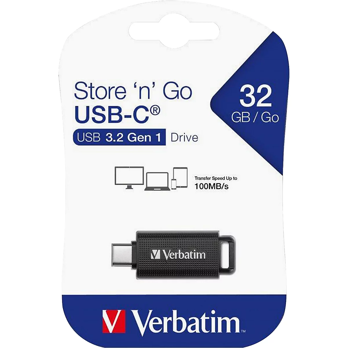 USB-C-Stick Verbatim Store 'n' Go, 32 GB, Retractable Typ-C, 100MB/s Lesegeschwindigkeit & 20 MB/s Schreibgeschwindigkeit, schwarz