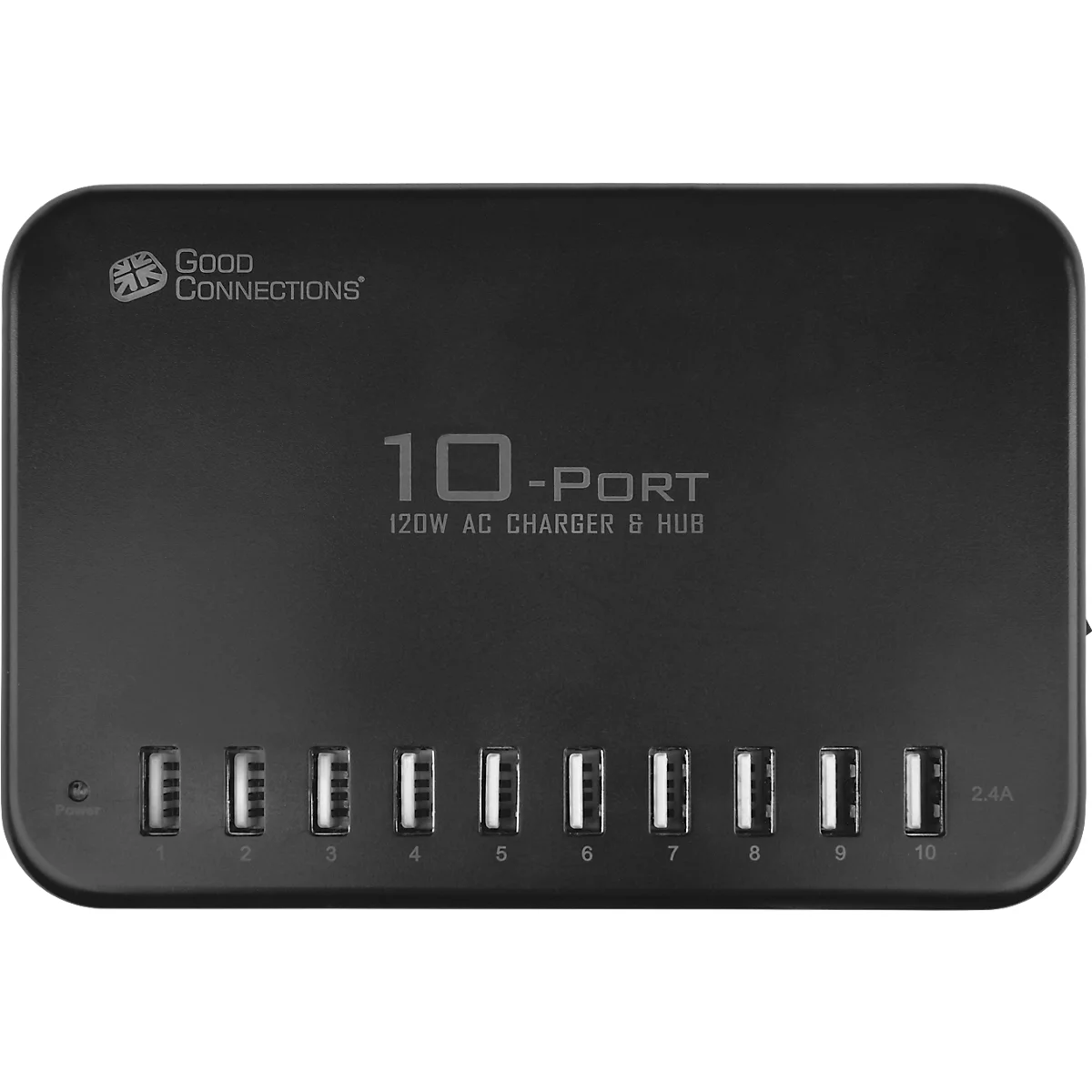 USB-Desktop-Schnellladestation Good Connections, 10er-Port mit 10 x USB-A, Leistung 120 W, schwarz
