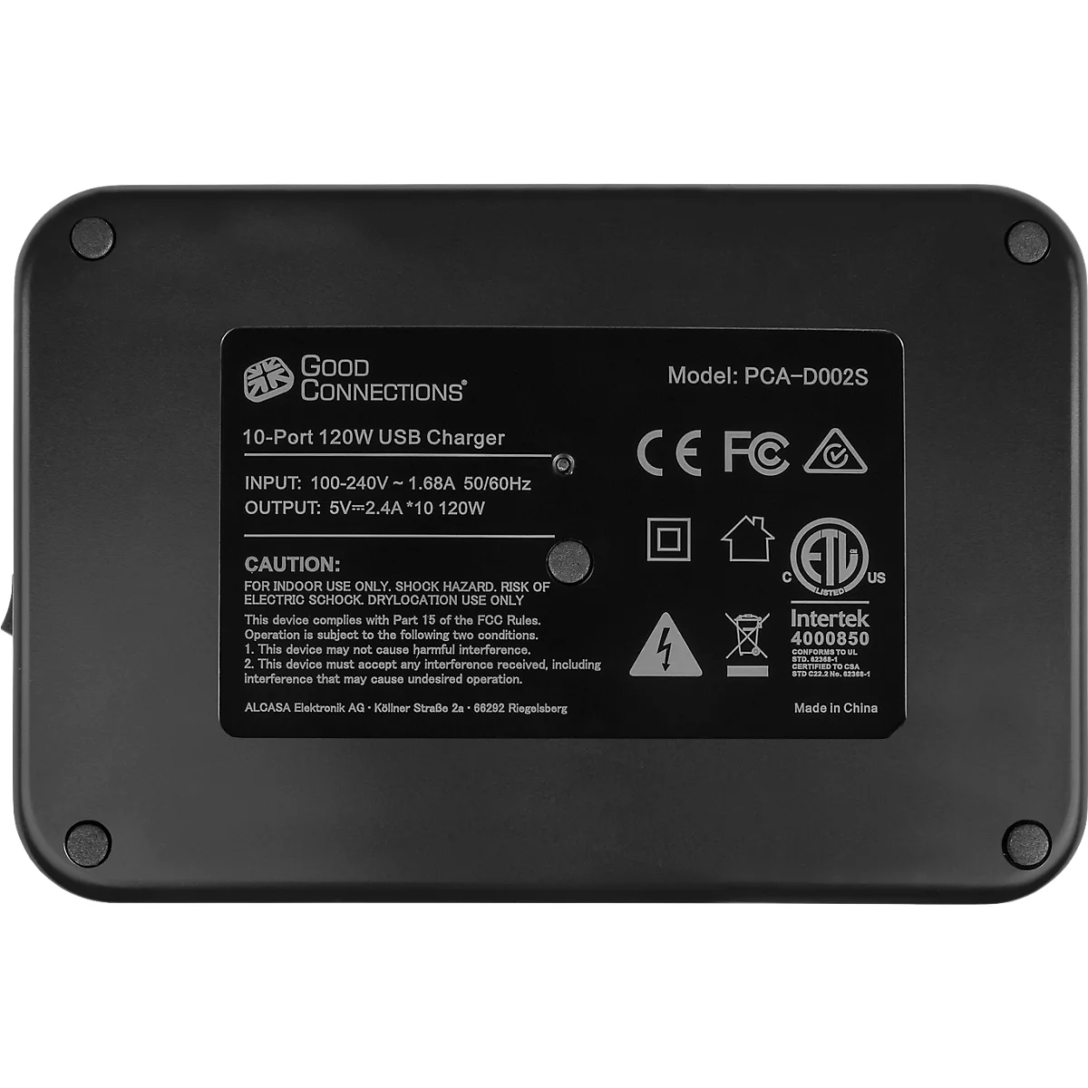 USB-Desktop-Schnellladestation Good Connections, 10er-Port mit 10 x USB-A, Leistung 120 W, schwarz