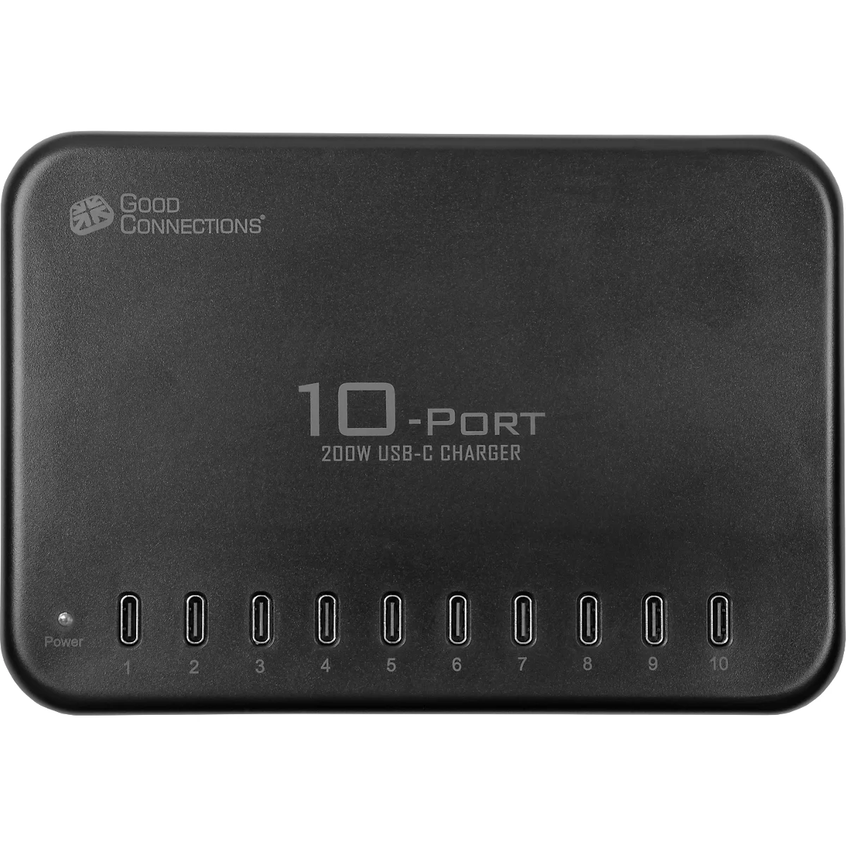 USB-Desktop-Schnellladestation Good Connections, 10er-Port mit 10 x USB-C, Leistung 200 W, schwarz
