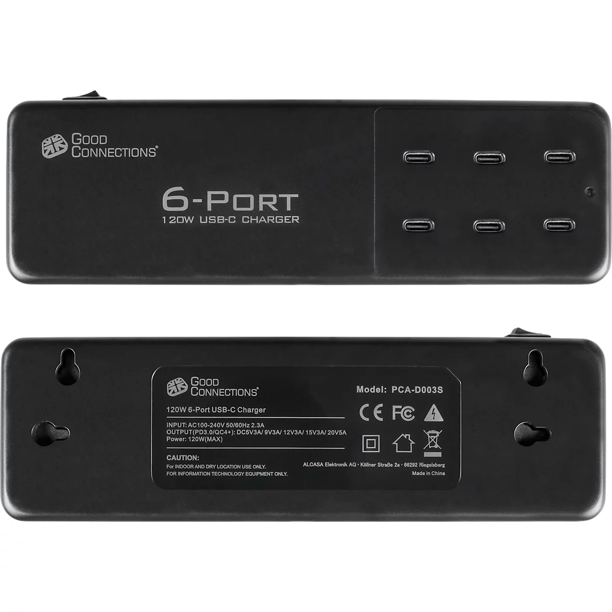 USB-Desktop-Schnellladestation Good Connections, 6er-Port mit 6 x USB-C, Leistung 120 W, schwarz