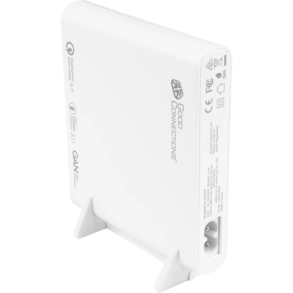 USB-Desktop-Schnellladestation Good Connections, mit GaN-Technologie, 4er-Port, 2 x USB-C + 2 x USB-A, Leistung 120 W, weiß