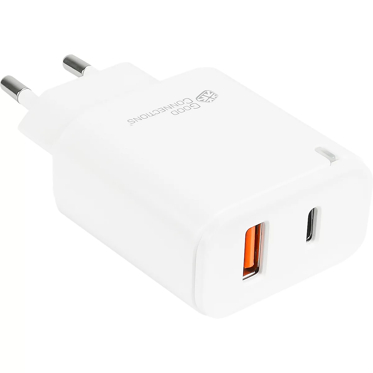 USB-Schnellladegerät Good Connections, 2er-Port mit 1 x USB-A + 1 x USB-C, Leistung 20 W, weiß