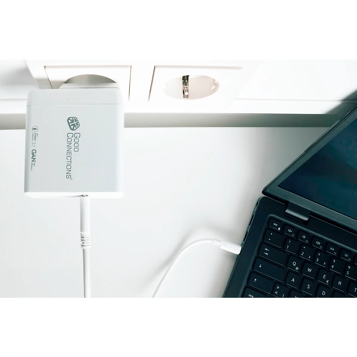 USB-Schnellladegerät Good Connections, mit GaN-Technologie, 1er-Port mit 1 x USB-C, Leistung 140 W, inkl. Ladekabel, weiß
