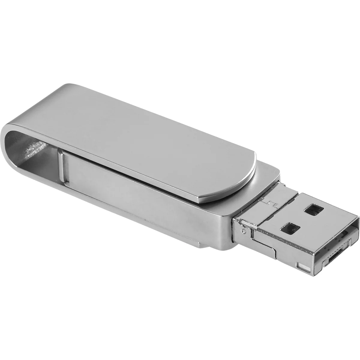 USB-Stick 3.0 4-in-1 OTG, USB-Typ-B, USB-Typ-C, Micro-USB und Lightning, Aluminium, silber, 128 GB