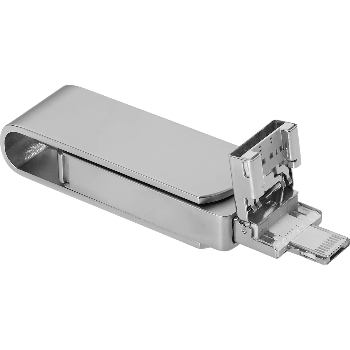 USB-Stick 3.0 4-in-1 OTG, USB-Typ-B, USB-Typ-C, Micro-USB und Lightning, Aluminium, silber, 128 GB