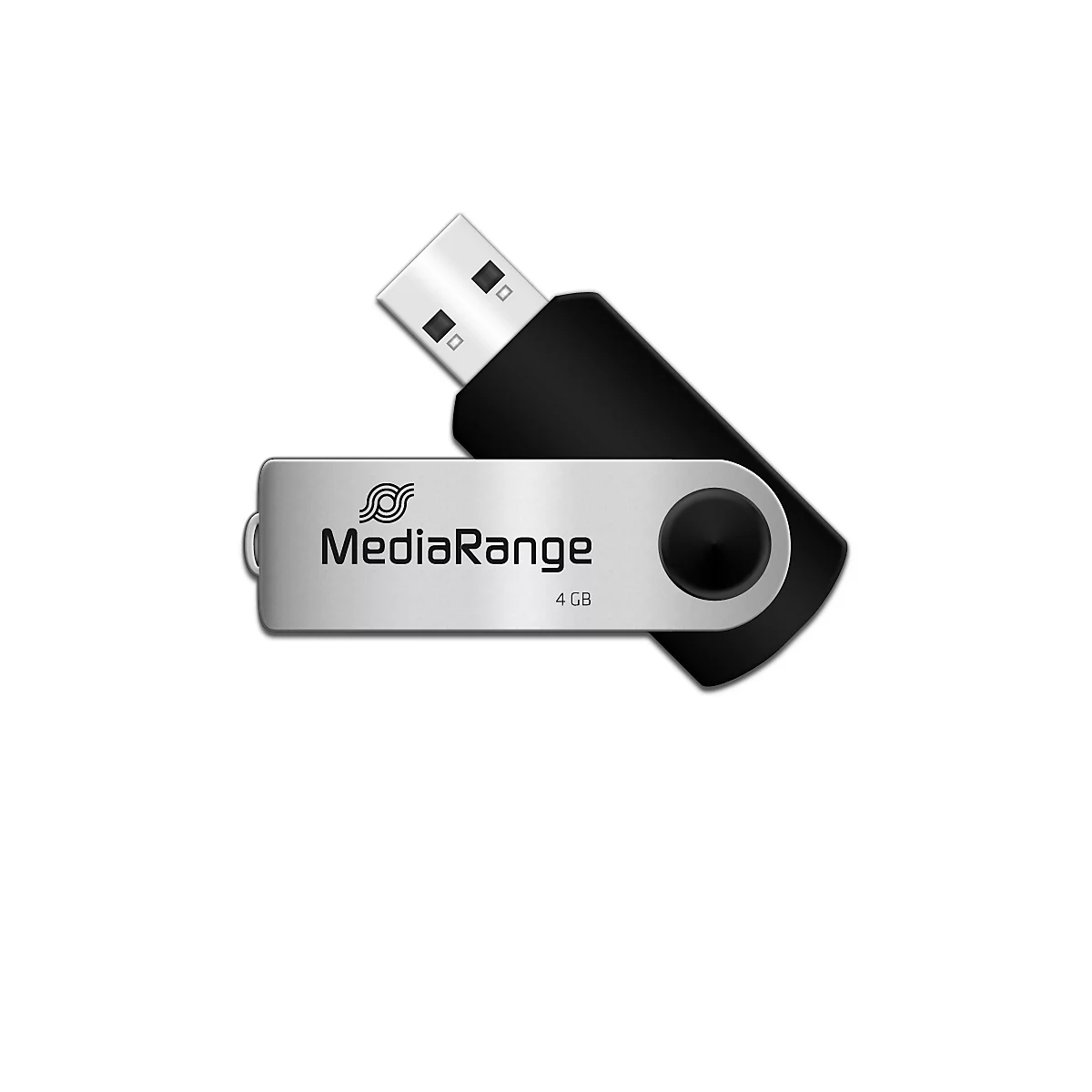 USB Stick MediaRange Serie MR, 4 GB, USB 2.0, Drehkappengehäuse, B 11 x T 11 x H 56 mm, schwarz-silber