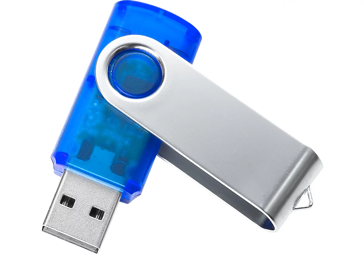 USB-Stick Metall-Semi, mit Metallbügel, blau-transparent, 16 GB