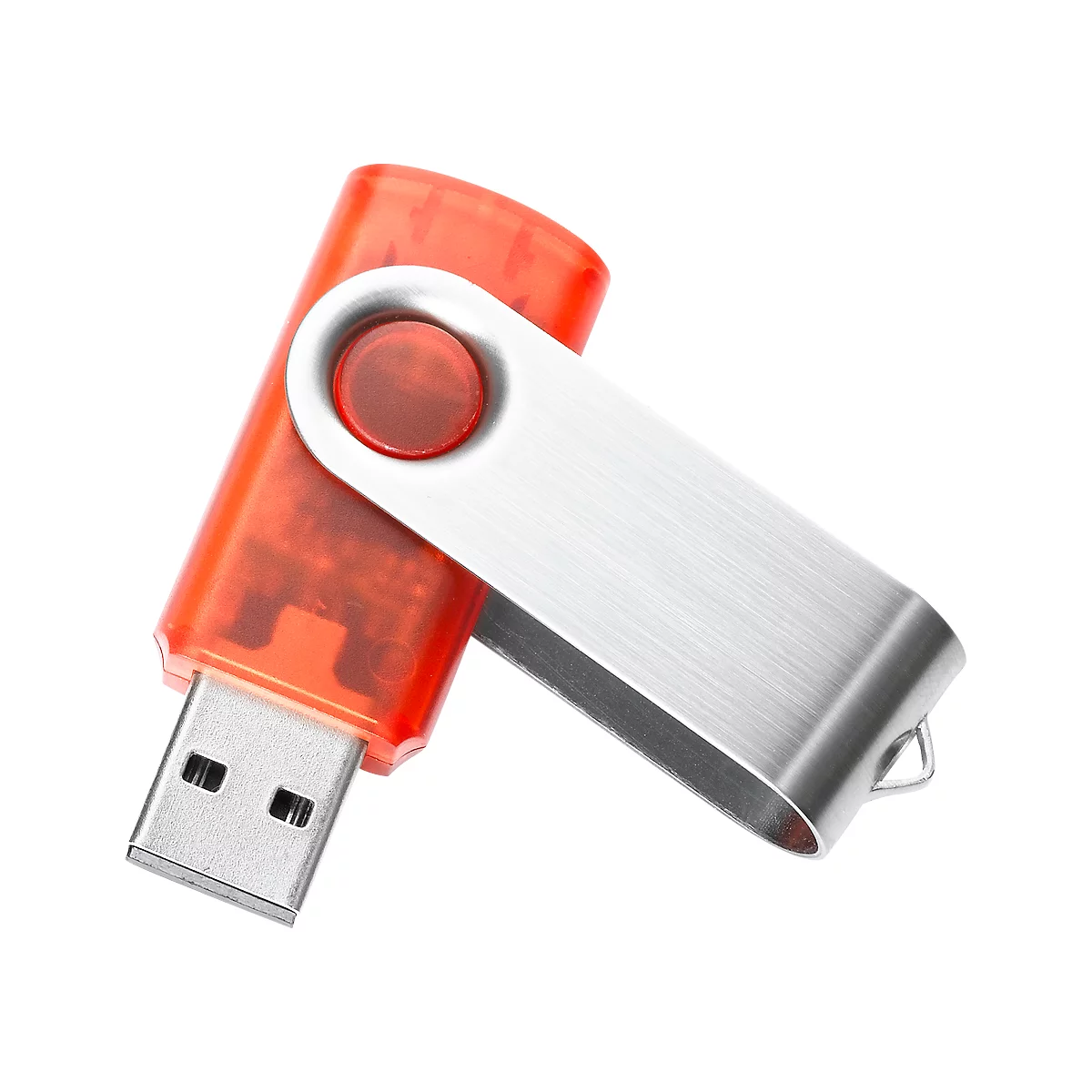 USB-Stick Metall-Semi, mit Metallbügel, rot-transparent, 16 GB